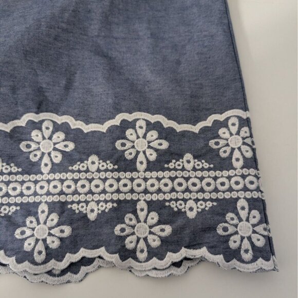 NEW Talbots Chambray Floral Embroidered Skirt Womens Size 4 Blue Cotton A Line - Picture 3 of 10